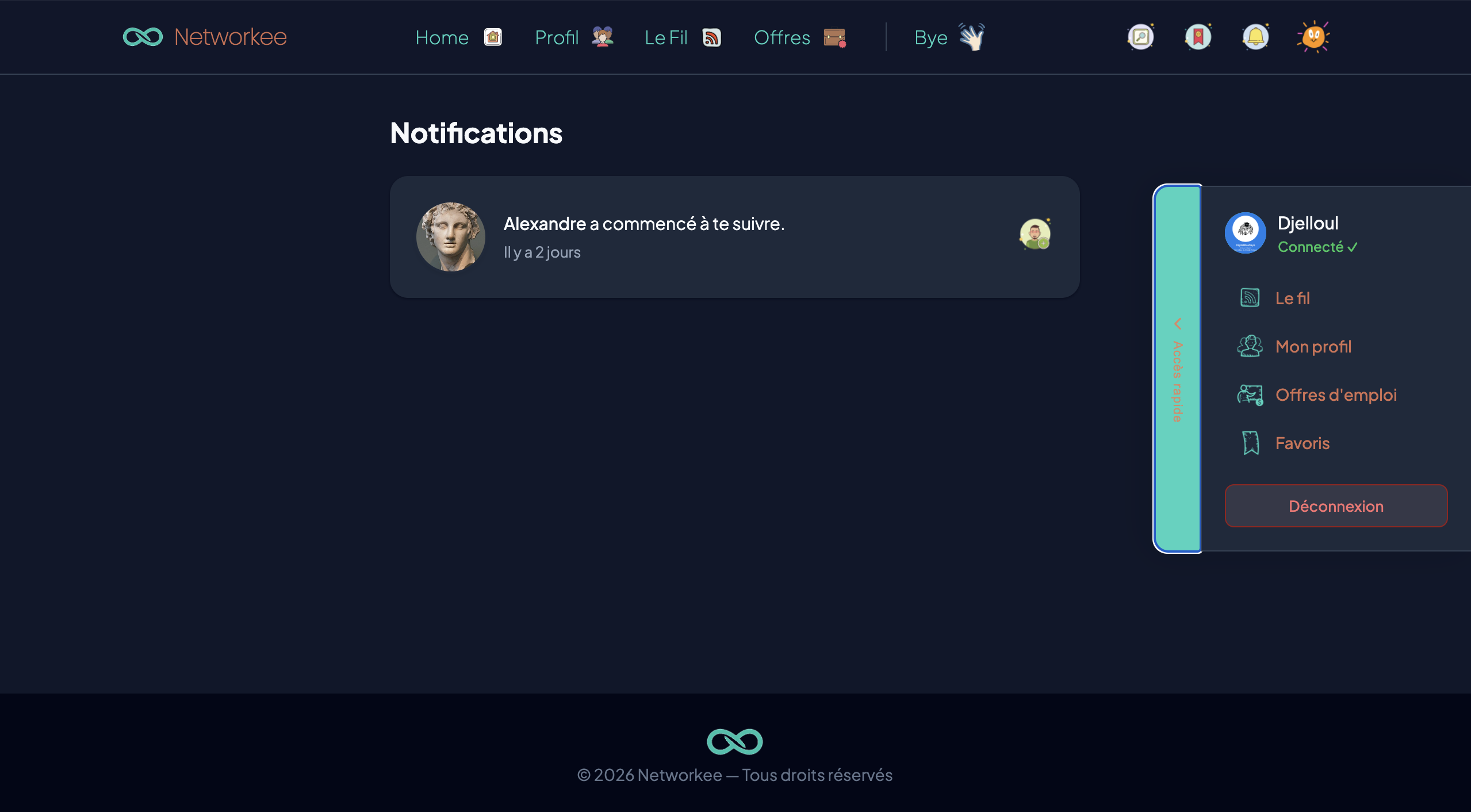 Networkee notifications page