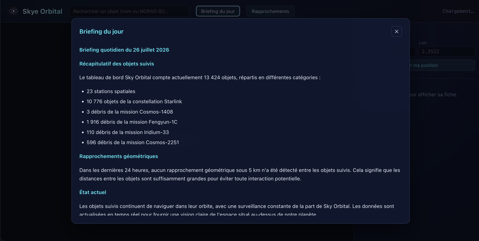 Skye Orbital AI-generated daily briefing